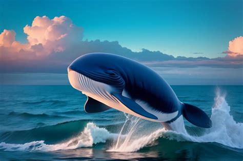 Una ballena azul está saltando fuera del agua Foto Premium