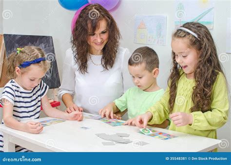 Teacher Plays With Children Stock Image Image Of Male Class 35548381