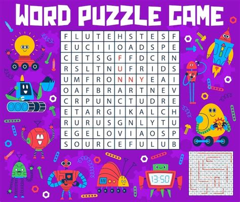 Premium Vector Word Search Puzzle Game Cartoon Robots And Droids