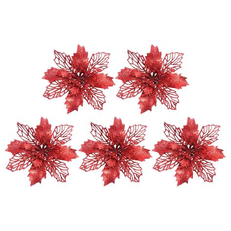 5 Pcs 15cm 5 9in Poinsettia Artificial Flowers With Clips And Stems