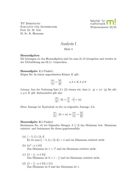 Blatt Loesungen Wise Voit Tu Dortmund Fakult At F Ur Mathematik