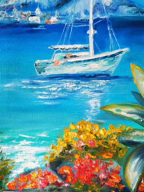 Boat Painting Original Art Seascape Mountains Beach Wall Art Etsy