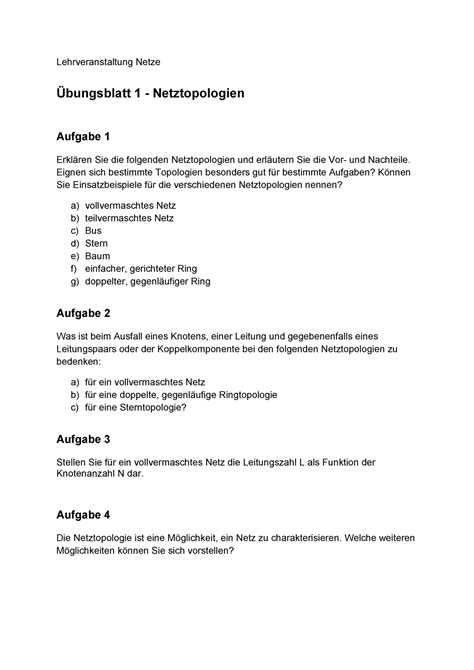 Uebungsblatt 1 Netze Ue01 Netztopologien Lehrveranstaltung Netze