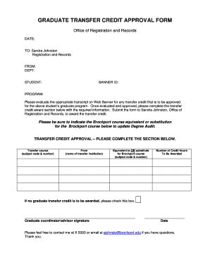 Fillable Online Brockport GRADUATE TRANSFER CREDIT APPROVAL FORM