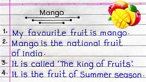 10 Lines On Mango In English Essay On Mango In English Writing My