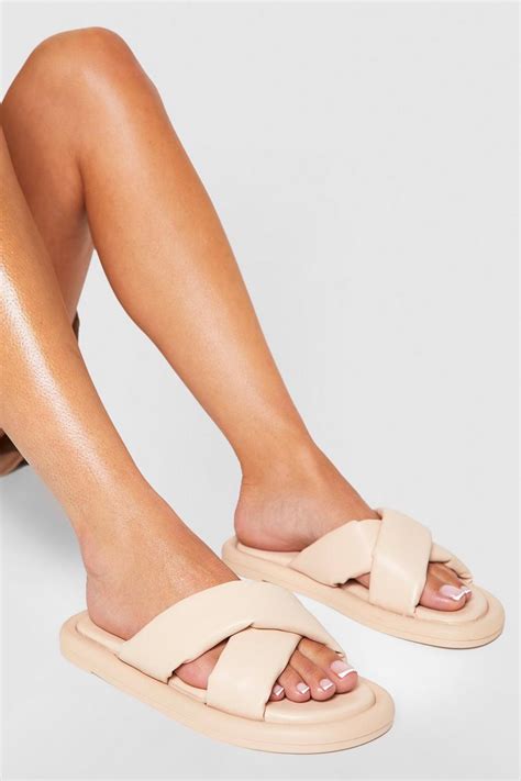 Asos Cross Over Strap Slide Sandals In Black Leather 41 Off