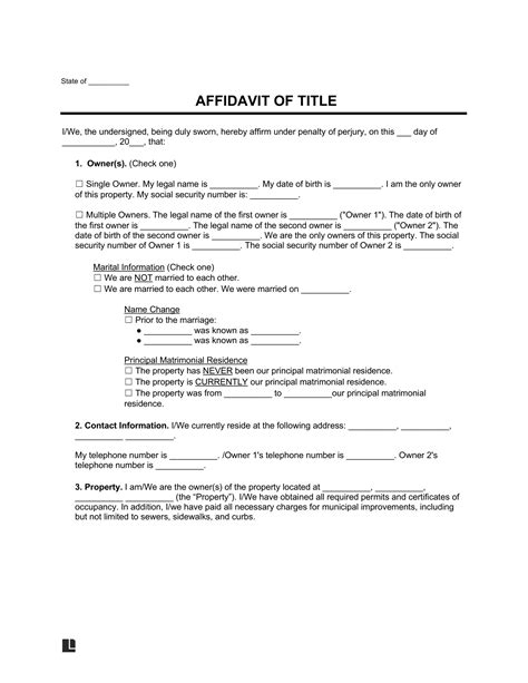 Affidavit Of Title Form PDF Word Legal Templates