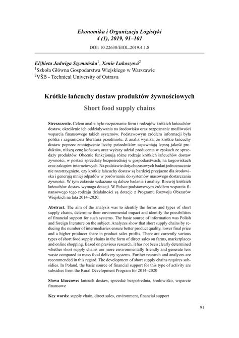 Pdf Kr Tkie A Cuchy Dostaw Produkt W Ywno Ciowych