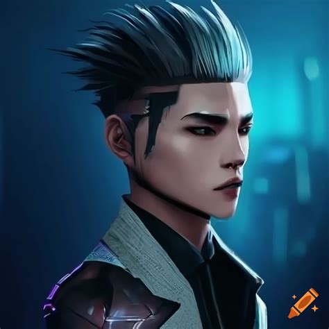 Cyberpunk Male Netrunner In Sleek Attire On Craiyon