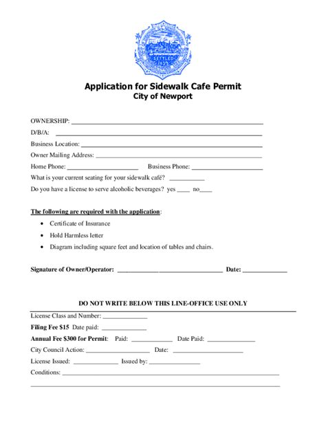 Fillable Online City Of Newport Application For Sidewalk Cafe Permit