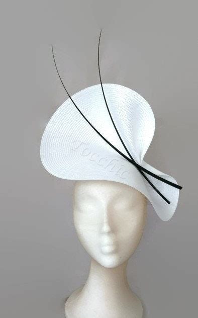 Elegant White And Black Fascinator White Wedding Hatwhite Etsy