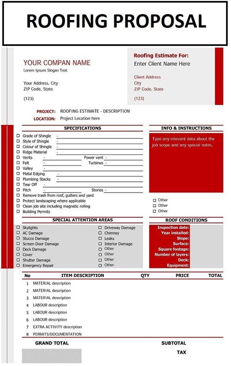 Roofing Proposal Template Roofing Estimation Form Roofing Etsy