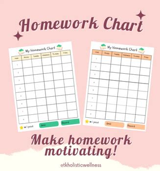 Homework Reward Chart by TK Holistic Wellness - OT and Health Coach