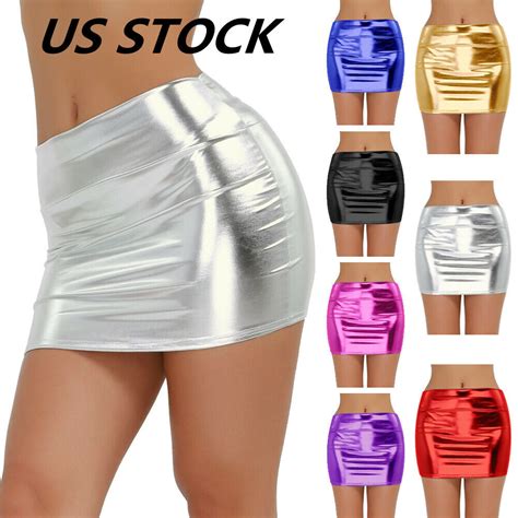 Us Women Shiny Leather Bodycon Pencil Short Mini Skirt High Waist Tight Clubwear Ebay