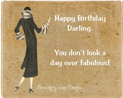 A Happy Birthday Card With A Woman In A Black Dress Holding A Purse And The Words Happy