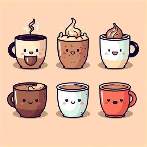 Premium Ai Image Illutration Of Cute Kawai Coffee Cups Collection