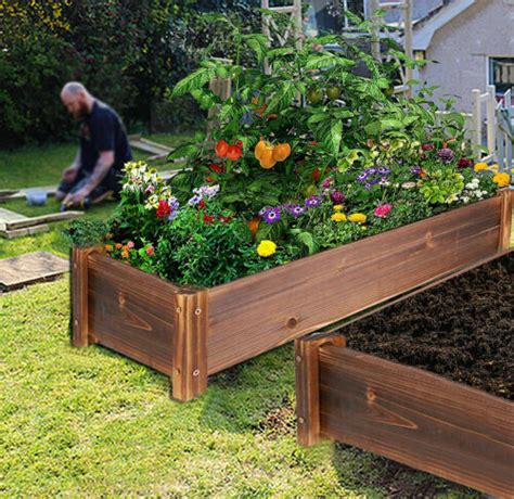 Large Rectangular Wooden Planters Garden Outdoor Flower Plant Herbs Pot