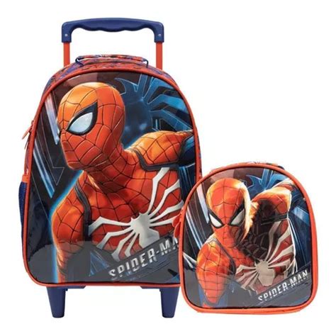 Kit De Mochila Escolar De Spider Man Mochila Con Ruedas Y Lonchera