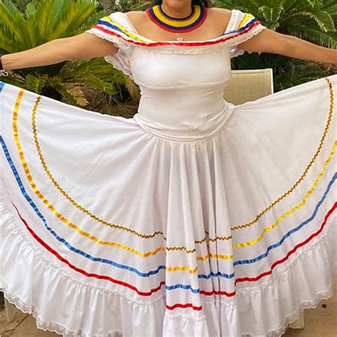 White Colombia Dress with Red, Gold and Blue Pin Striping • Sublime Online Fashion