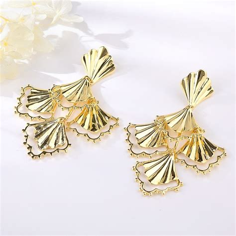 Trendy Gold Plated Big Dangle Earrings With No Risk Refund