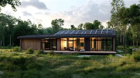 Sustainable Wooden Cabin With Solar Panels In Scenic Forest Landscape