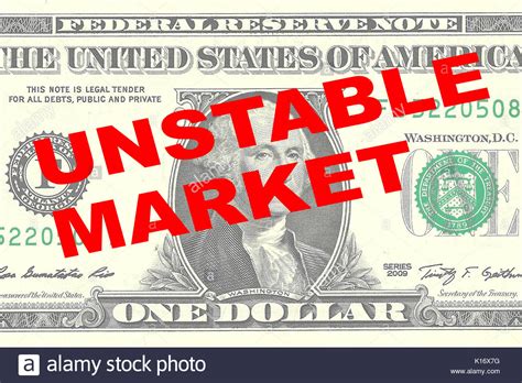 Render Illustration Of Unstable Market Title On One Dollar Bill As A