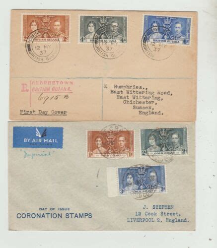 1937 Coronation Omnibus 2 FDC British Guiana Gold Coast Good Condition