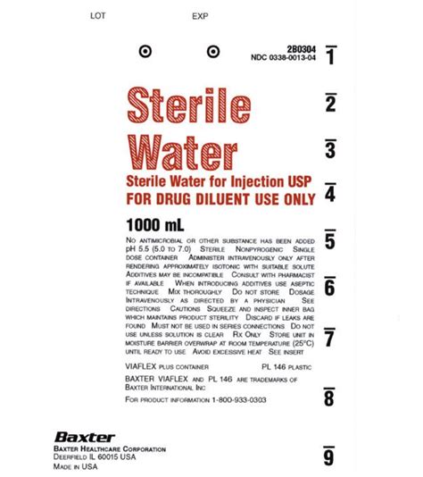 Sterile Water For Injection Usp In Viaflex Plastic Container For Drug Diluent Use Only