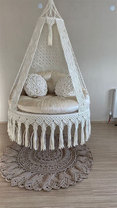 White Cotton Macrame Swing Hanging Chair H Ngesessel Swing Chair