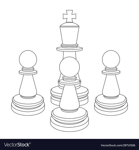 Chess Pieces King And Pawns Outline Drawings Vector Image The Best