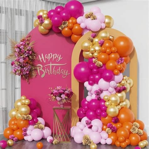 Hot Pink And Orange Balloon Arch Garland Balloon DIY Kit Pink And Gold Baby Shower Balloons