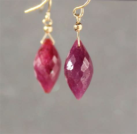 Ruby Earrings, July Birthstone, Raw Ruby Earrings, Genuine Ruby ...