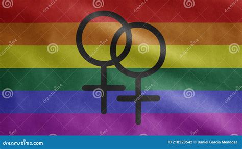 Bandeira Do Orgulho Gay Acenando No Vento Fechar O Sopramento Do Banner Da Comunidade Lgbt Foto