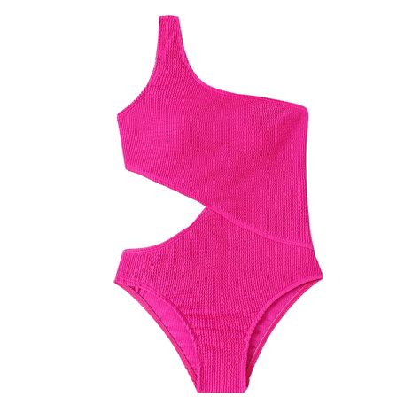 WREESH Womens One Piece Swimsuit One Shoulder Swim Suits Fashion Siamese Solid Swimwear Bikini