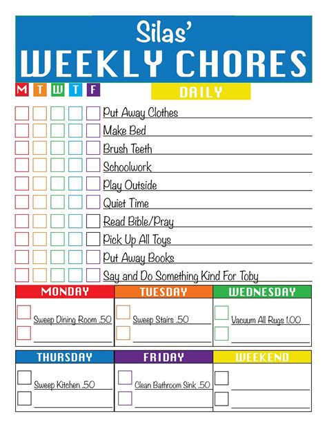 Weekly Cleaning Chart For Adults