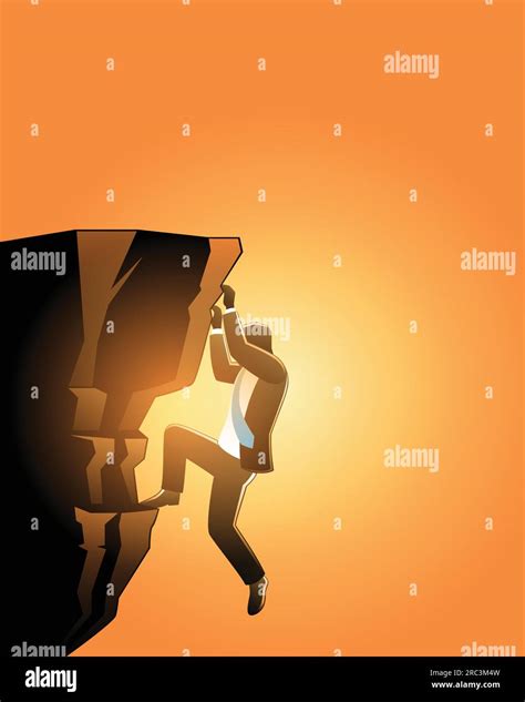 Vector Illustration Of Business Concept Businessman Climb Up Cliff On