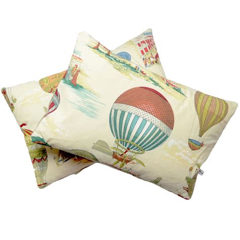 Pair Of Les Aeronefs Hot Air Balloon Cushions Vintage Fabric