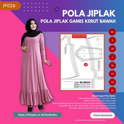 Jual Pola Jiplak Gamis Kerut Bawah Jp026 Shopee Indonesia