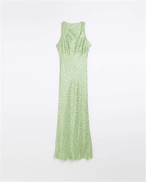 Green Jacquard Slip Maxi Dress River Island