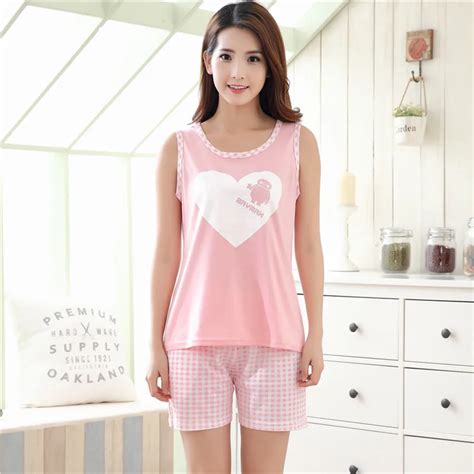 Summer Womens Pink Pajama Sets Cute Cartoon Cotton Sleepwear Sweet Girl Mujer Pijama Feminino