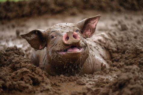 Close Up Of A Pig Happily Rolling In Mud Stock Image Image Of Dirty