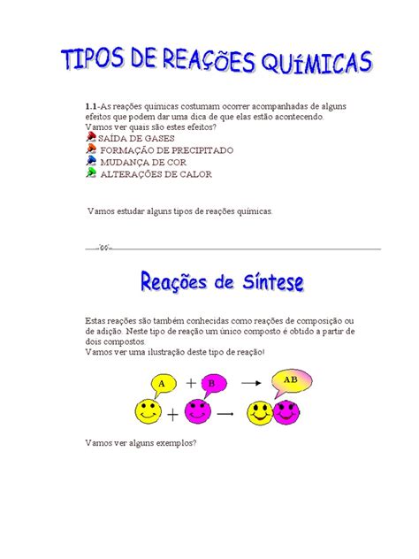 Tipos De Reações Quimicas Doc Reações Químicas Engenharia De