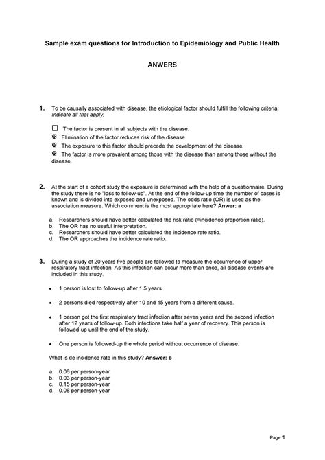 Exam Answers Sample Exam Questions For Introduction To Epidemiology