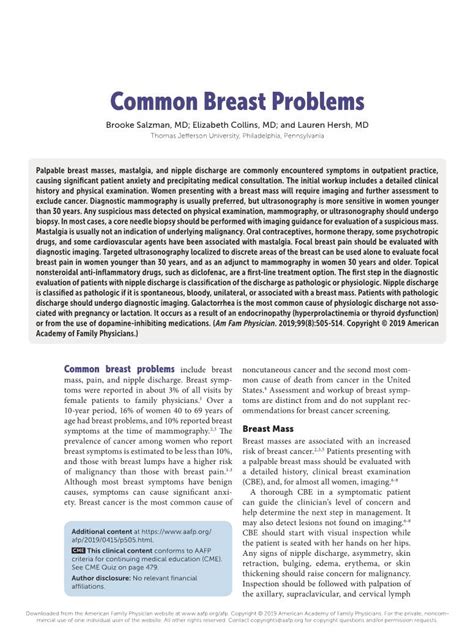 Common Breast Problems Brooke Salzman Md Elizabeth Collins Md And