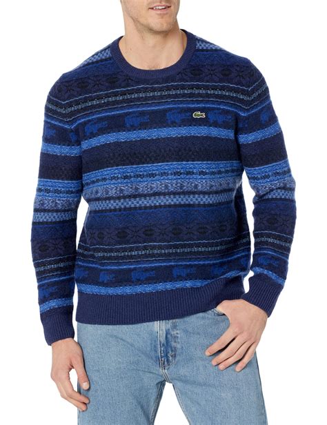 Lacoste Crew Neck Jacquard Fair Isle Sweater In Blue For Men Lyst