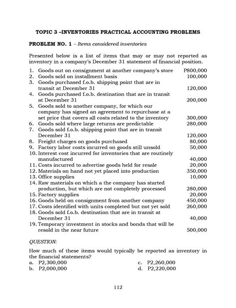 Practical Accounting Problems Inventories Topic Inventories