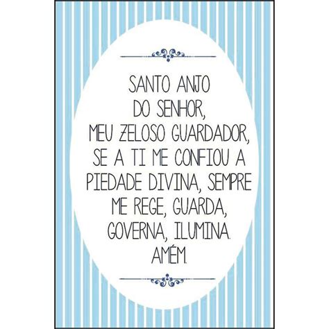 Quadro Decorativo Frase Oração Santo Anjo Senhor Azul 30x20 Mdf