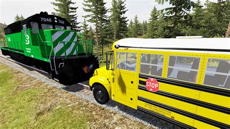 Train Vs School Bus In Beamng Drive Epic High Speed Train Crashes