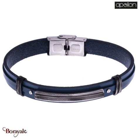 Bracelet Homme Apollon Acier Et Cuir Italien Bleu Longueur Cm