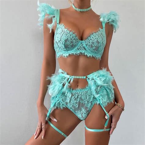 Lingerie Sexy Femme 6 pièces Plume Couture Costume Sexy Costume S Vert Vert Cdiscount Prêt à